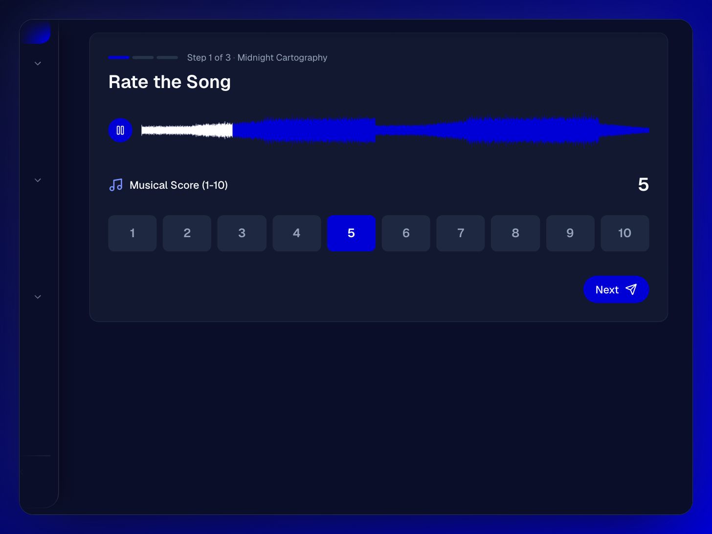 A reviewer in MyLabelDesk rates a song 8 and the artist 7, adds a comment and votes to sign.